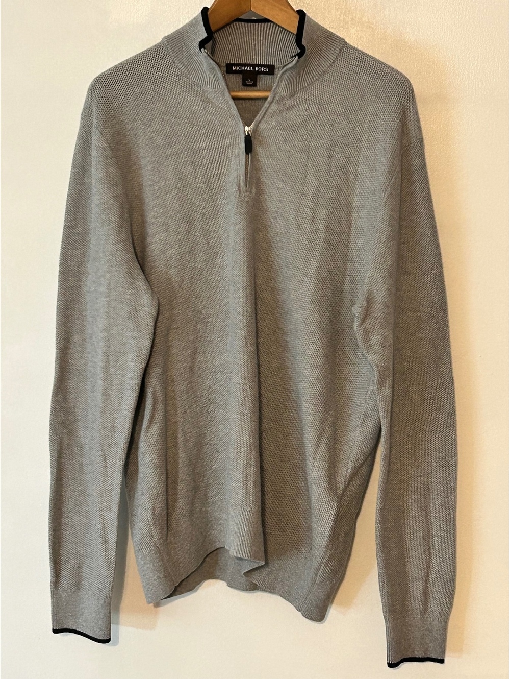 Michael Kors Men's Light Gray Half-Zip Pullover Sweater Large
